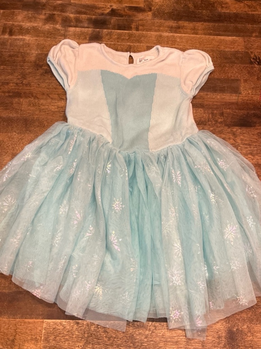 GAP x Disney girls size 5. Light Blue Elsa Sparkle Snowflake Tulle Dress Frozen